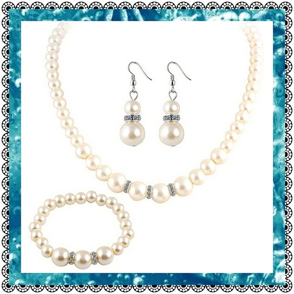 Jewelry - 🛍3pc set pearly bead necklace earrings & bracelet